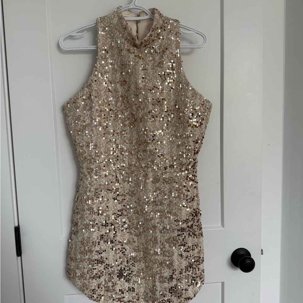 Amanda Uprichard Gold Sequin Halter Mini Dress